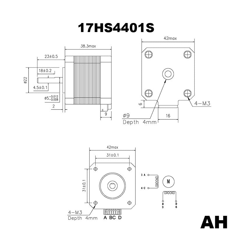 High precision Nema 17 stepper motor 17HS4401S-0.9° - AH for precise motion control