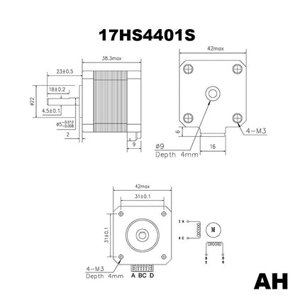 High precision Nema 17 stepper motor 17HS4401S-0.9° - AH for precise motion control