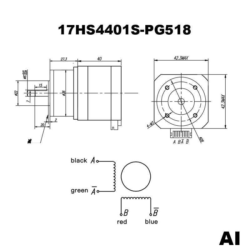 Stepper Motor Nema 17 17HS4401S-PG518 - AI.