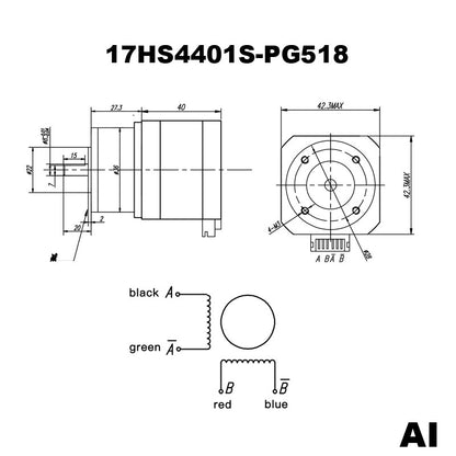 Stepper Motor Nema 17 17HS4401S-PG518 - AI.
