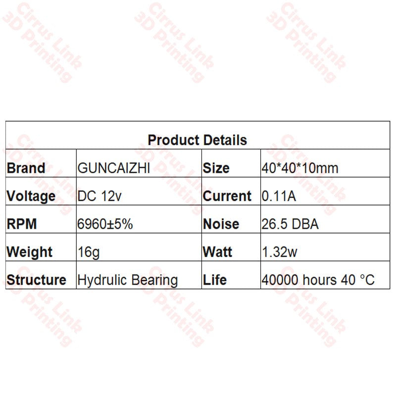 Cooling Fan 4010 40x40x10mm 12V 550mm - Efficient and compact fan for optimal cooling performance.