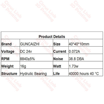 Cooling Fan 4010 40x40x10mm 24V 200mm - Efficient and powerful cooling solution for your electronics.