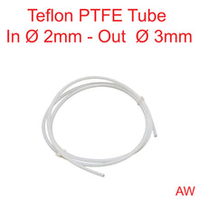 PTFE Teflon tube, 3mm outer Ø, 2mm inner Ø, sold per meter.