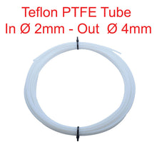PTFE Teflon tube, 4mm outer diameter, 2mm inner diameter, sold per meter.