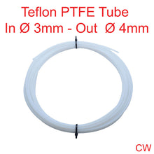PTFE Teflon tube, 4mm outer Ø, 3mm inner Ø, sold per meter.
