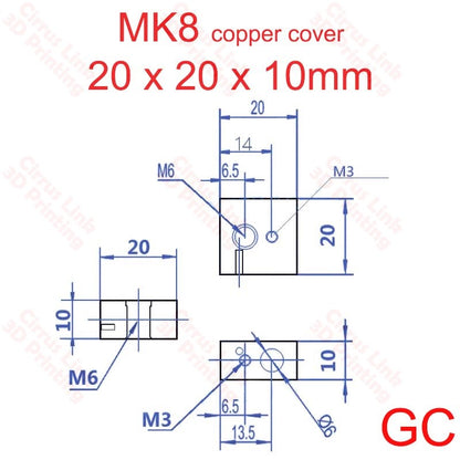 High-quality Heating Block MK8 in 20X20X10 mm size, available in 3 types for precise temperature control. Order now!