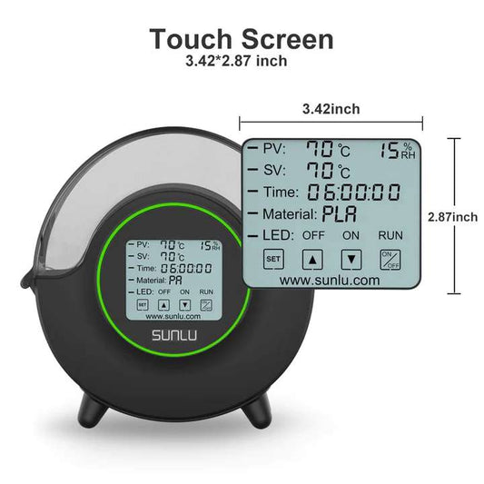 Close-up of the digital display on a SUNLU S2 filament dryer in Perth